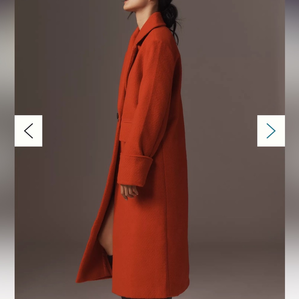 Anthropologie Rust Orange Long Wool Coat - Picture 4 of 5
